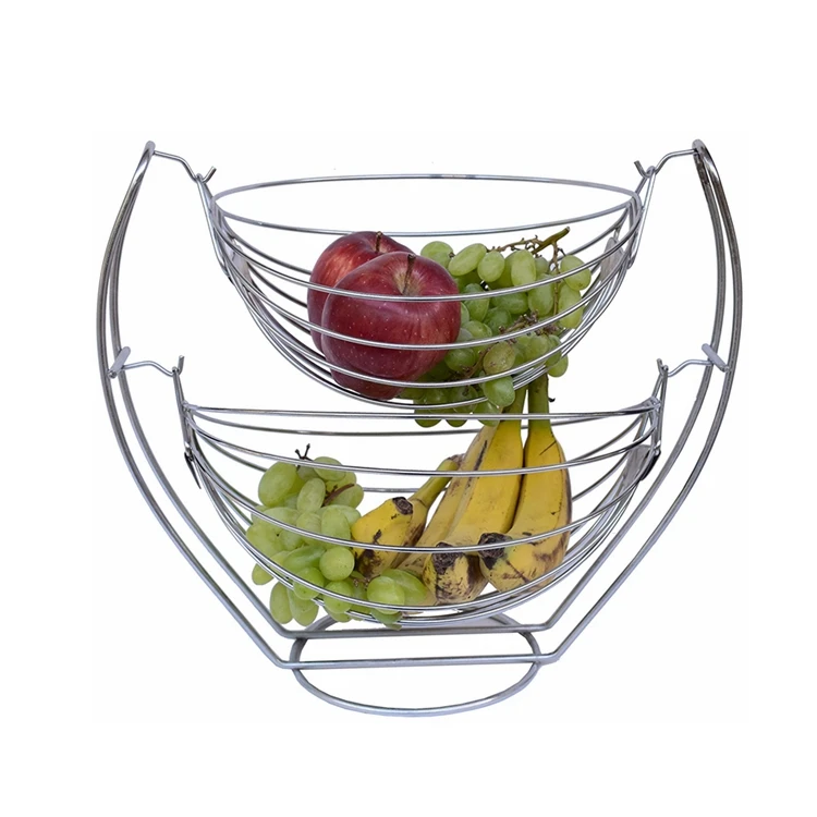 Finest Quality Iron Wire Home Storage Basket With Double Tier Fruits And Vegetables Basket At Cheap Price