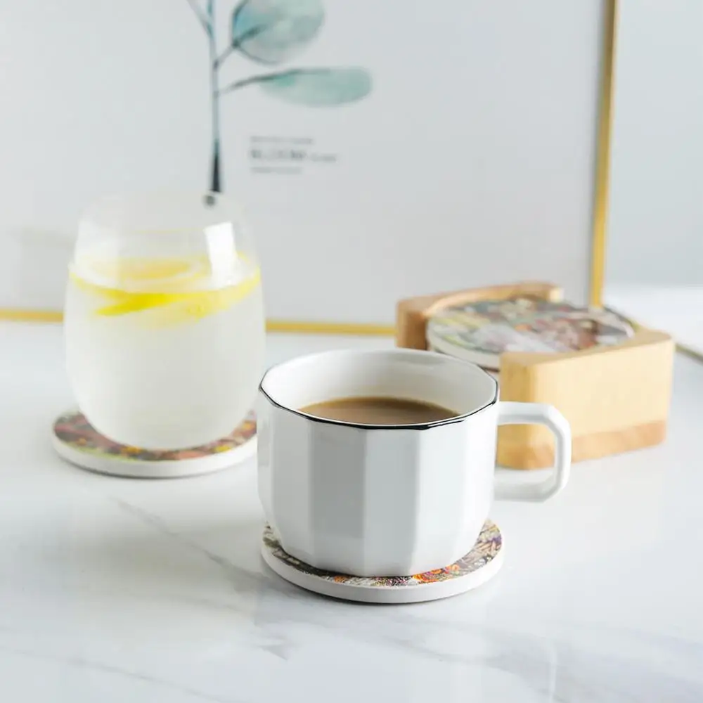 Лидер продаж на Amazon 2022, круглые керамические подставки с пробковой спинкой и сублимационным дизайном мандалы