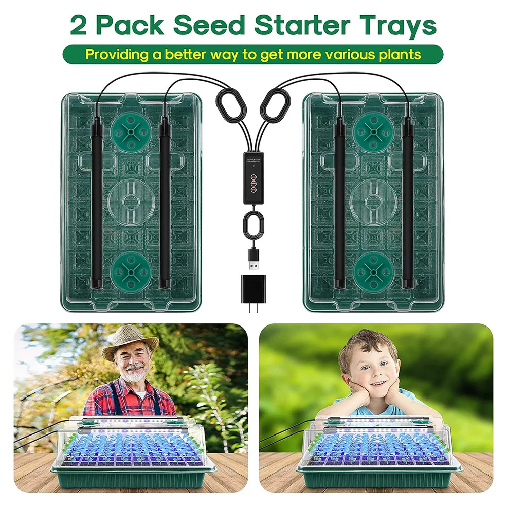 BAVA 2 Packs 80 Cells Germination Kit High Dome Seed Nursery Starter Tray Kit Plant Grow Light Bar with Garden Tools Labels