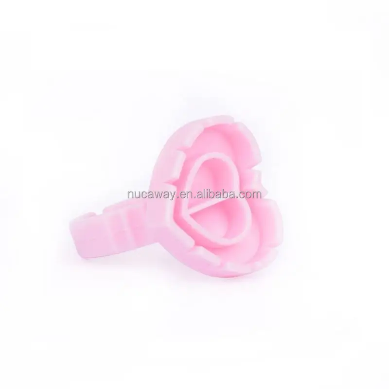 New Arrival 100 pieces  Heart Shape Plastic Eyelash Glue Ring Pink Lash Extension Blossom Cup Holder Disposable