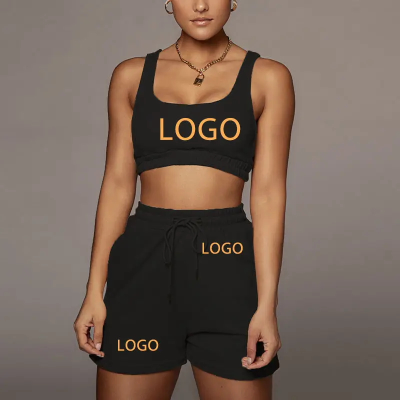 Custom logo 2023 Summer Crop top Two piece shorts Pants Set Joggers Sets Outfits 2 Piece Sweatsuit Sweat Short Set