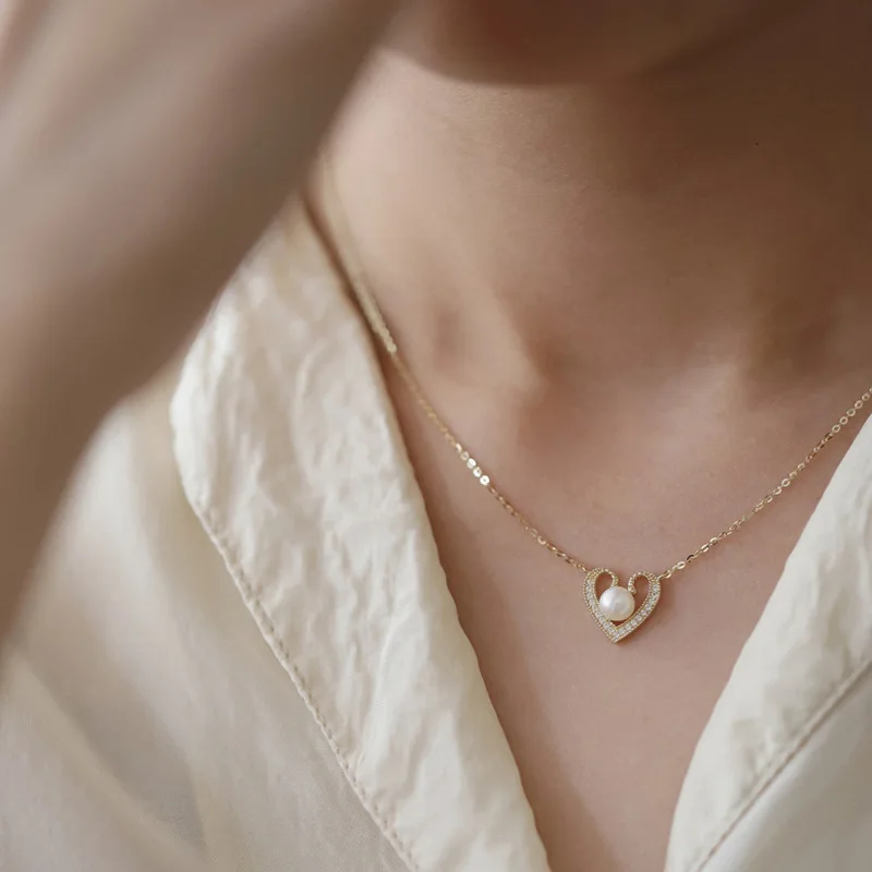 New Arrival Silver 925 Pearl Necklace for Women 14K Gold Plated Retro Pendant Necklace Couple Gift Pearl Zircon Wedding Jewelry