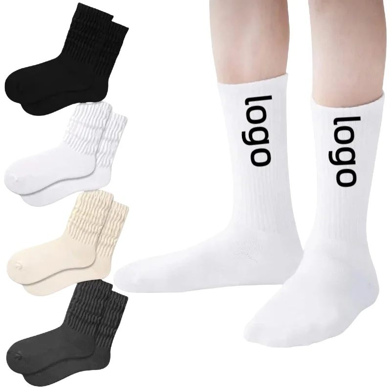 low moq high quality crew socks custom design logo unisex socks calcetines white men custom socks
