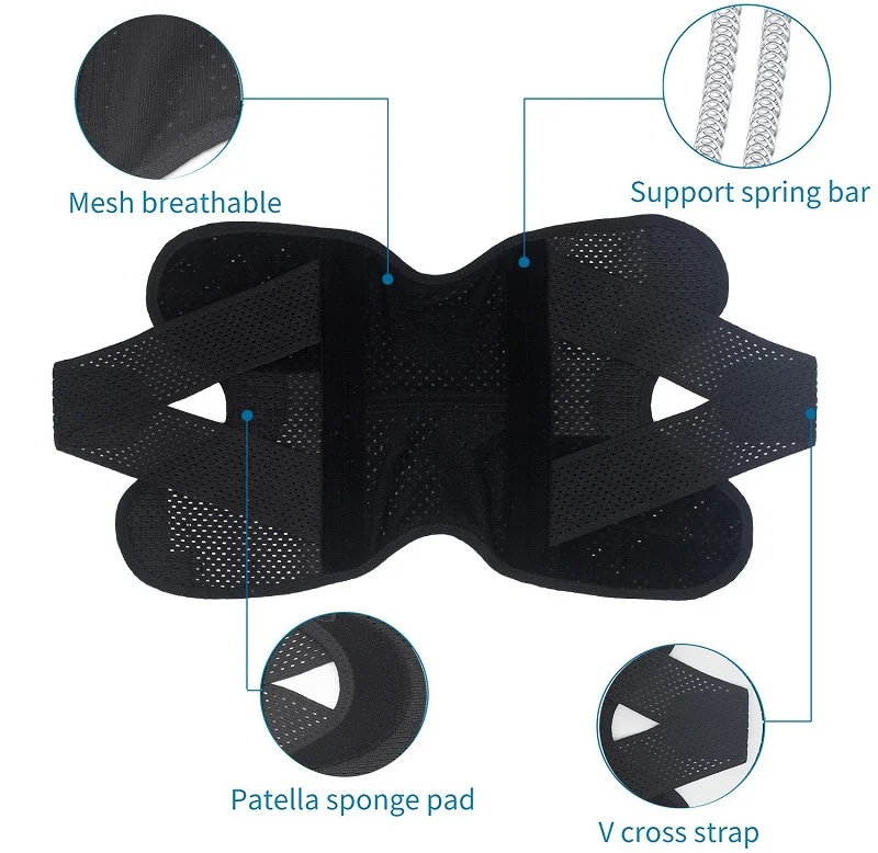 Sports running cycling breathable adjustable elastic meniscus knee support brace sleeve with strap spring