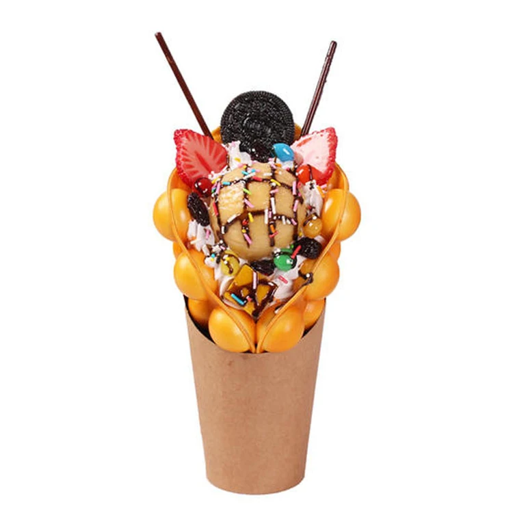 Custom Logo Ice Cream Egg Waffle Cup Packaging Bubble Waffle Paper Cone