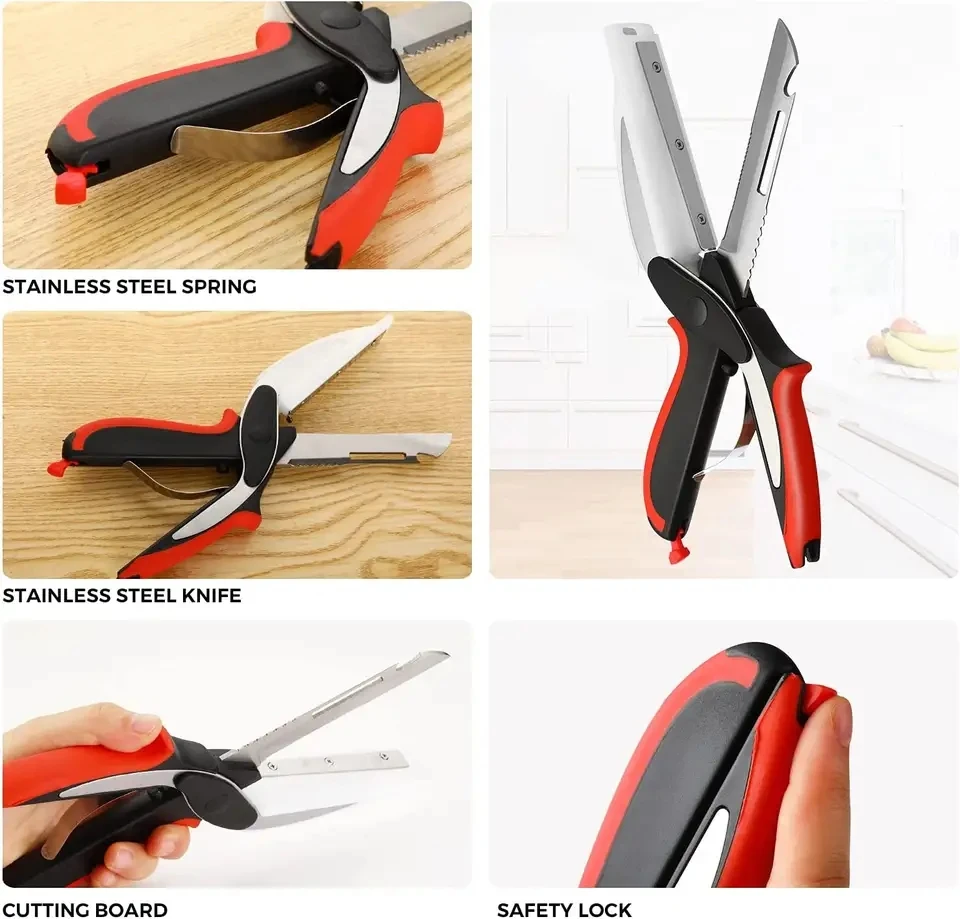 6 in 1 Kitchen Food Cutter Chopper Kitchen Knife Scissor with Cutting Board Multipurpose Food Scissors