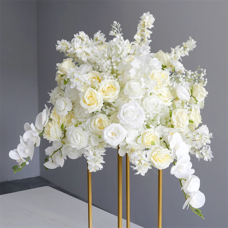 WG230028 Luckygoods custom made white rose silk table centerpiece flower display wedding table decoration flower with stand