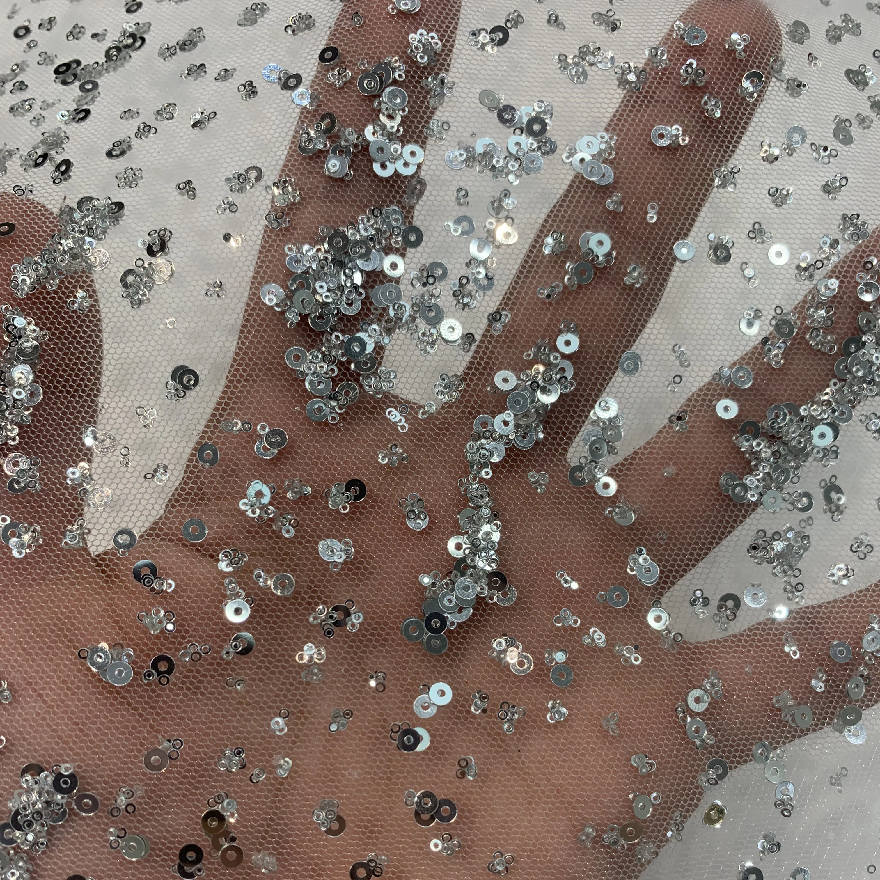 Chinese manufacturer silver wedding dress fabric high-quality crystal sequin performance dress lace fabric