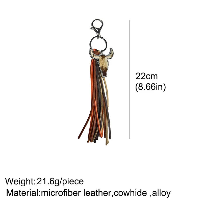 New Design Western Style Tassel Keychain Cow Print Leather Keychain Bag Accessories Charm Gift