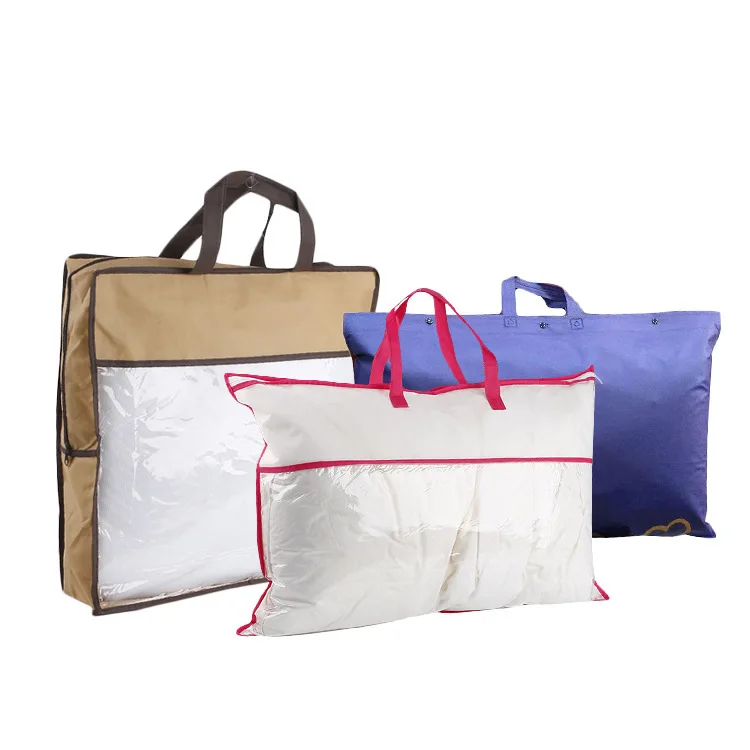 Готово к отправке бытовой портативный Большой нетканый Одеяло Подушка Одеяло сумка для хранения с прозрачным ПВХ окном и застежкой-молнией