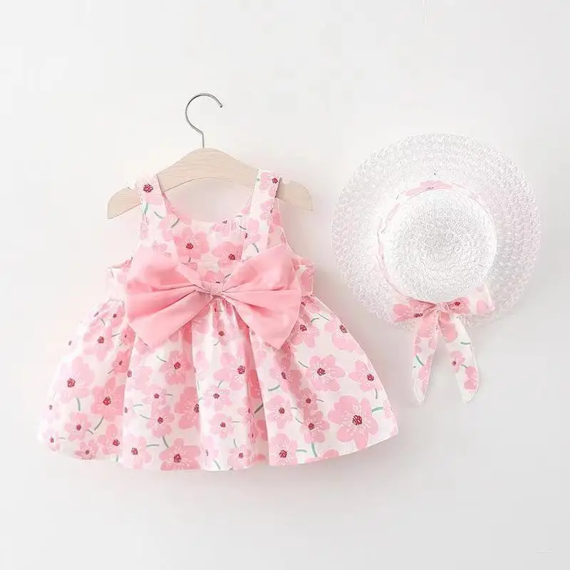 Sleeveless Sweet Frock Smocked Infant Clothes Summer lovely Beach Cotton Flower Kids Casual Cheap Dresses for Baby Girls Cute