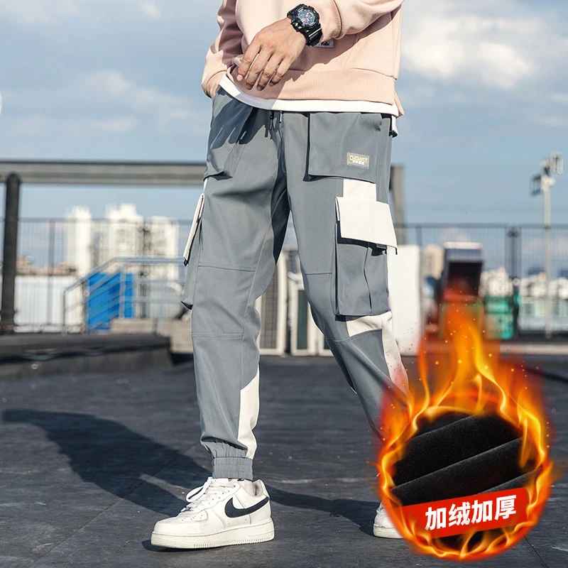 new design High quality winter warm casual pants mens fashion cargo pants with bellow pocket black trousers custom logo mens