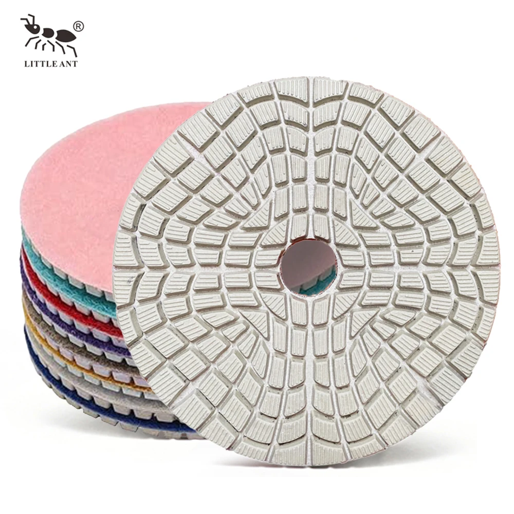 LITTLE ANT 4inch 3 4 5 Step Flexible Diamond Hybrid Polishing Pad Hook and Loop Buffing Tool for Stone Marble Granite