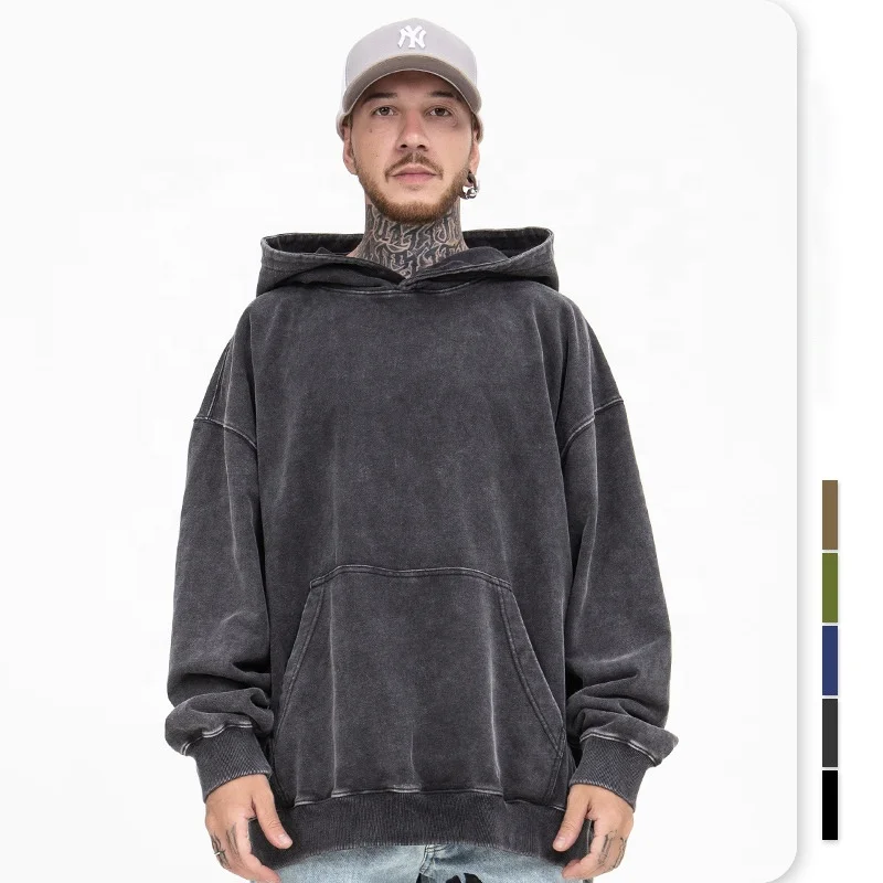 Hot Sale Heavyweight French Terry 400gsm Hoodie 100% Cotton Heavy Weight Hoodies 14Oz Water Wash Vintage Heavyweight Hoodie