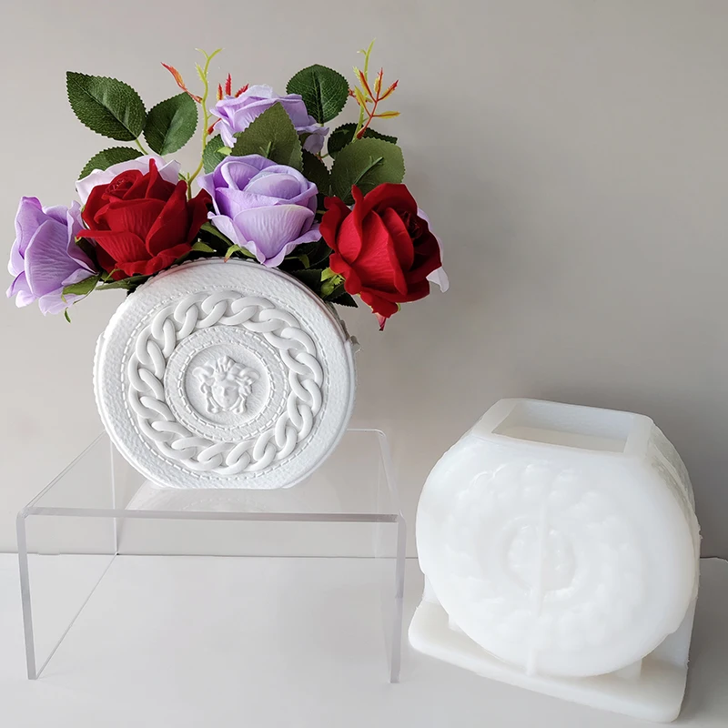 New Design DIY Fashion Women L V Handbag Vase Mould Large Size Luxury Logo Handbag Flower Pot Silicone Mold