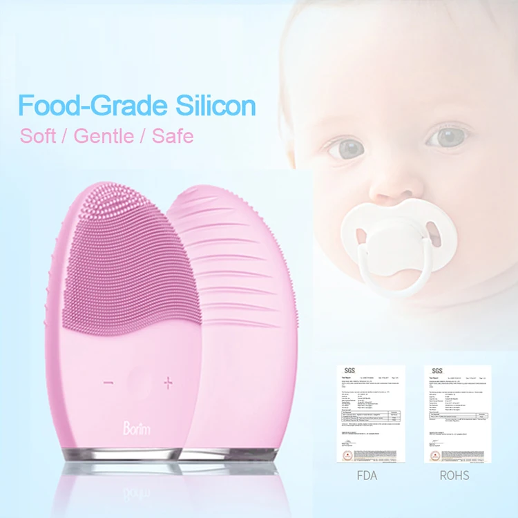 Borim Ipx7 Waterproof Ce Fcc Rohs Mini Portable Silicone Ultrasonic Vibrating Sonic Face Cleanser Brush Electric Facial Massager
