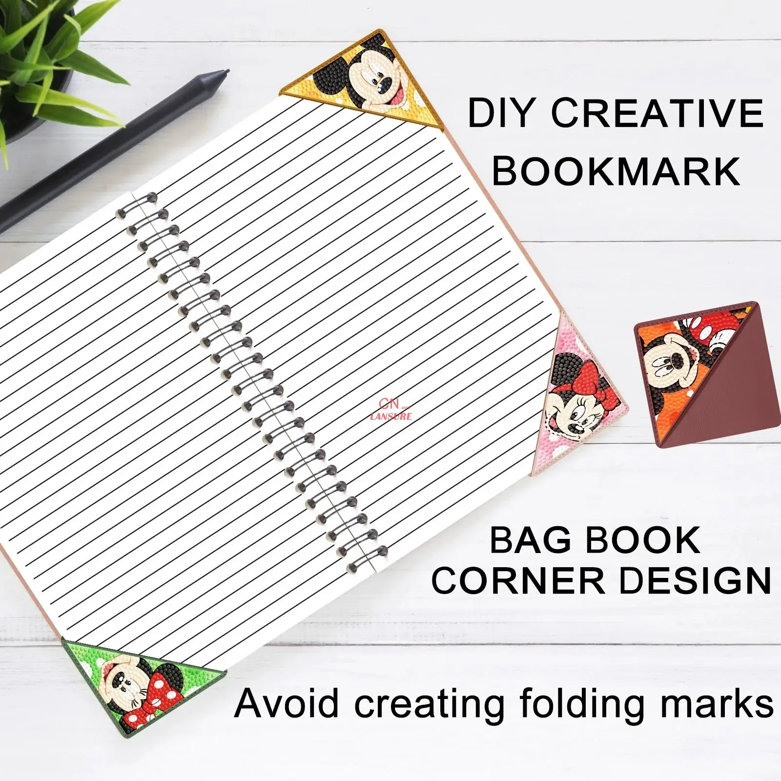 LS 4pcs set 5D diamond painting PU leather pack corner bookmark diy mandala triangle bookmark handmade