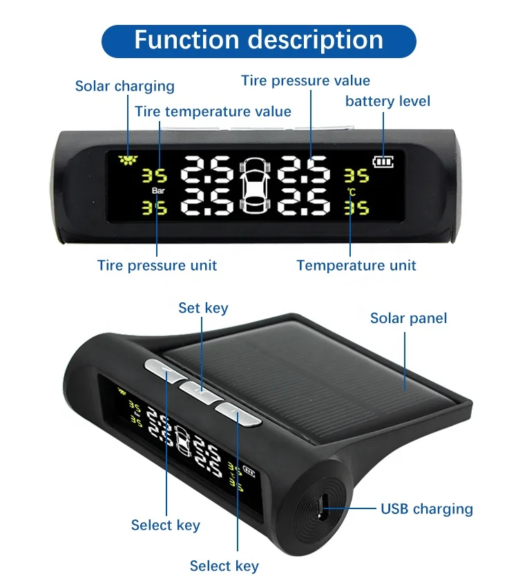 auto tpms tire pressure alarm monitor sensor include 4 External Sensors