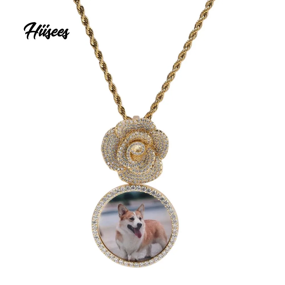 Hip Hop Gold Plated Picture Necklace Iced Out Custom Jewelry Sublimation Blanks photo pendant necklace with picture