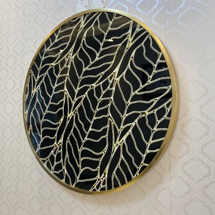 Luxury Style Ins Round Metal Frame Decorative Paintings Texture Pattern Wall Painting Golden Mural American Living Room Painting