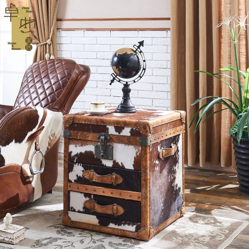 Ponyskin Genuine Leather Vintage Steamer Trunk with Rivets