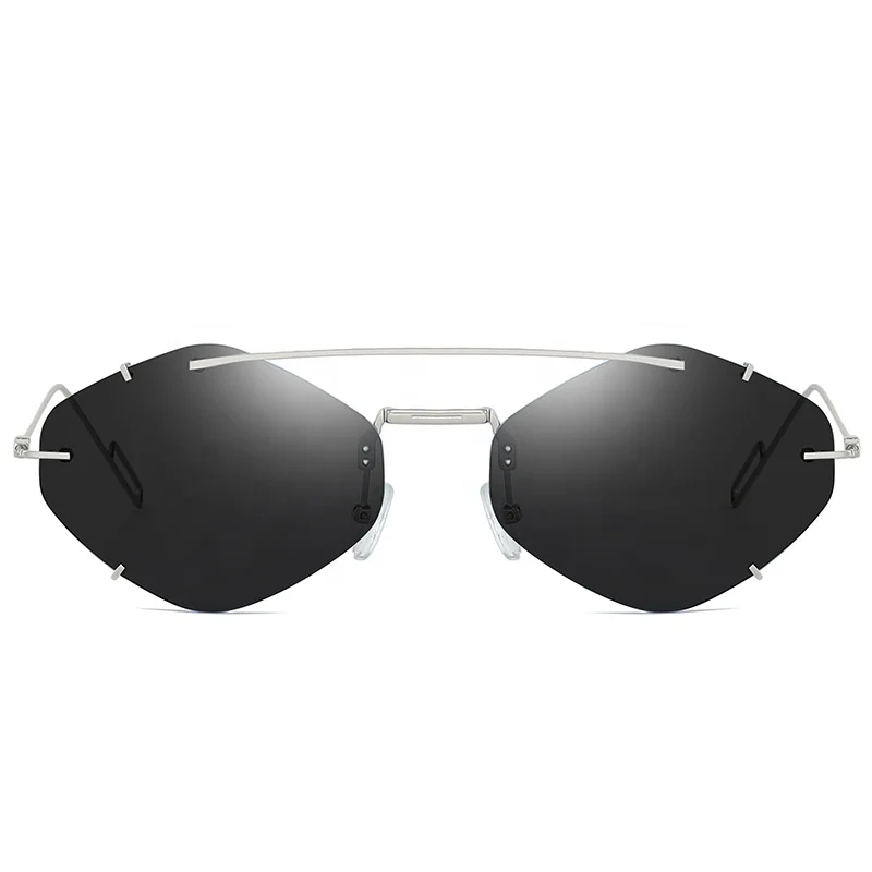 Fashion hexagonal  okey ultralight metal rimless frameless sunglasses