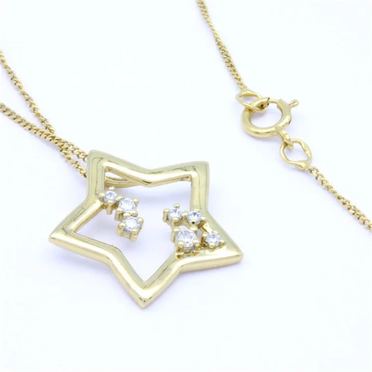 Wholesale Real Gold 18K 14K 9K Yellow Gold Star Pendant Natural Diamond Trendy Star Necklace for women