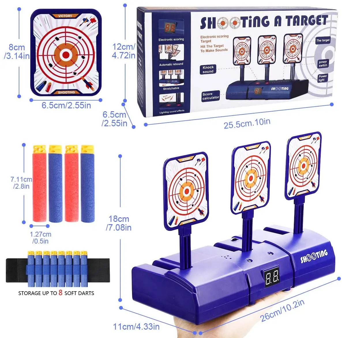 Electronic Shooting Target for Gun Digital Scoring Auto Reset Target with Refill Darts fits gun