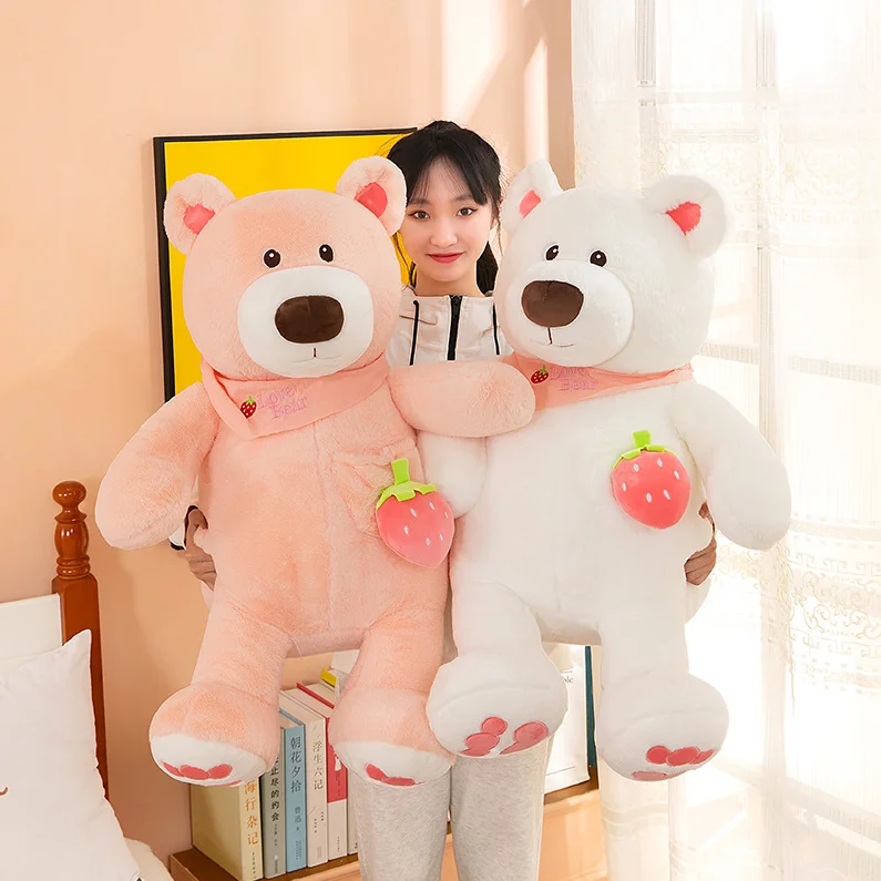 Factory Wholesale Best Selling New Design Stuffed Strawberry Po-lar Bear Toys Cute Fruit Ted-dy Bears Brown White