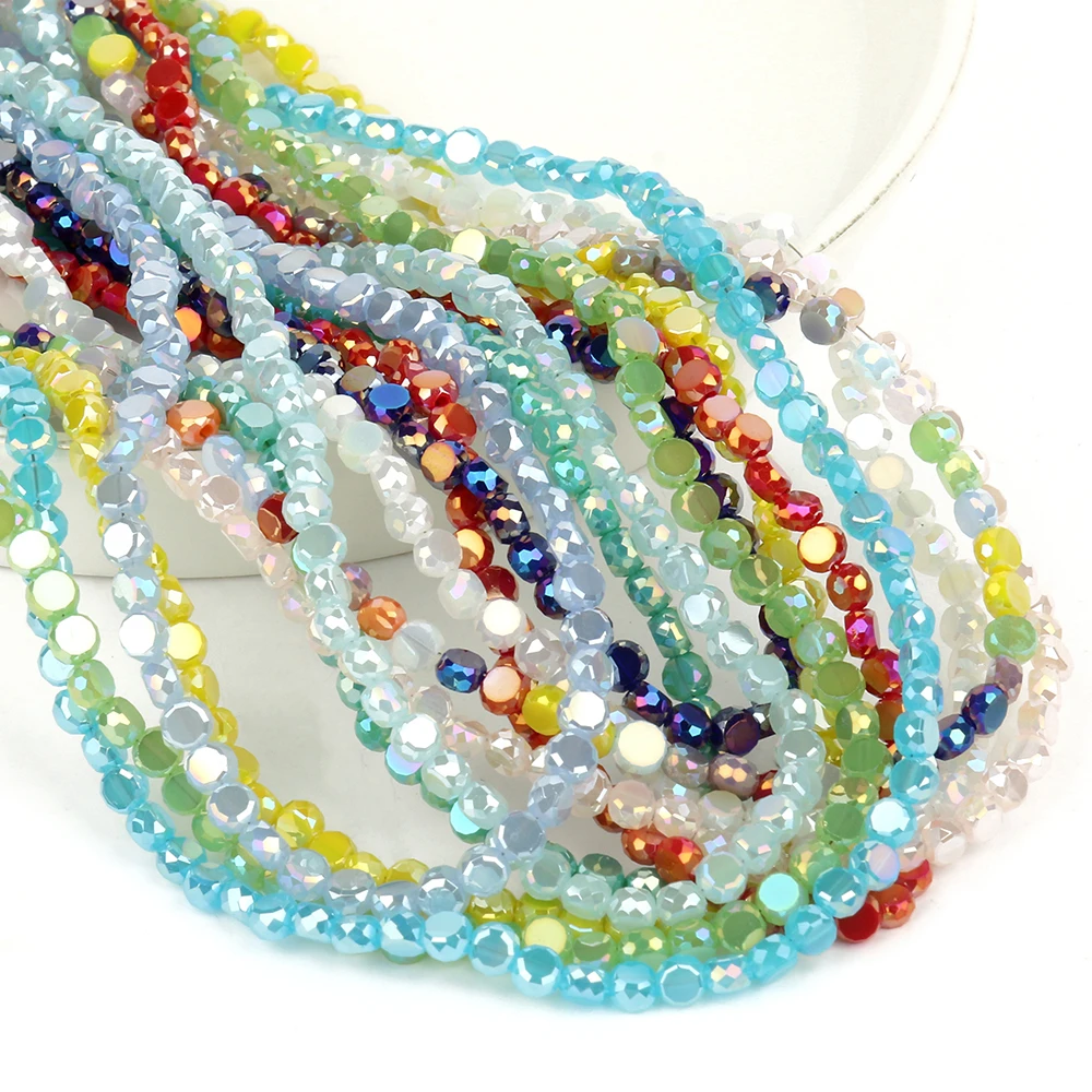 4mm Faceted Coin Round AB White Crystal Glass Loose Spacer Beads For Jewelry Making DIY