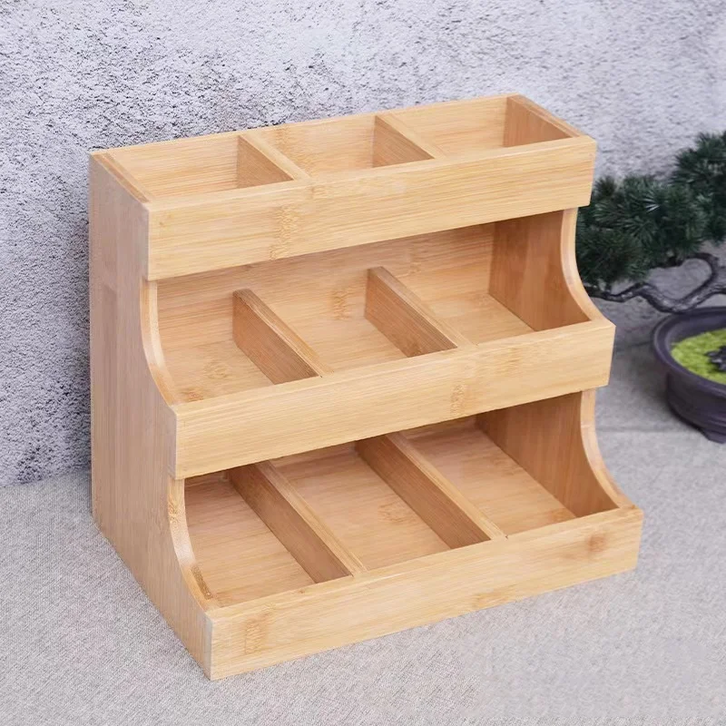 Kitchen Hold Sugar Packets and Creamers Office storage Wooden Tea Box Tea Bag Organizer 3 layers Bamboo Tea Bag Holder