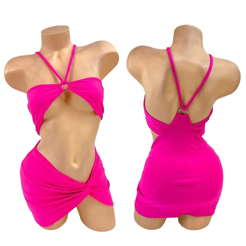 Ailangke wholesale custom pink 2 piece set exotic dance dress stripper exotic dress women bartender outfit