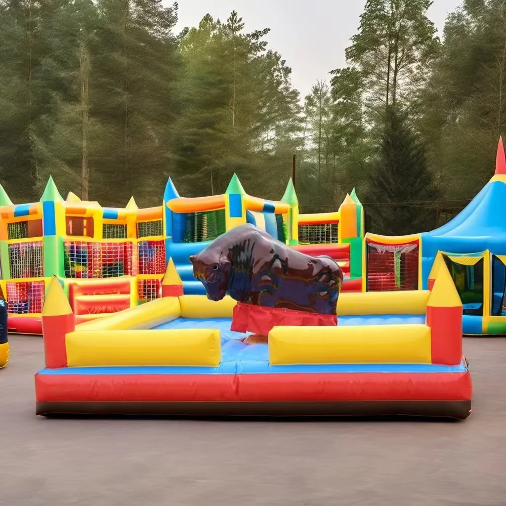 Crazy  electric bullfighting machine air cushion amusement equipment with rocking bull for children and adults.