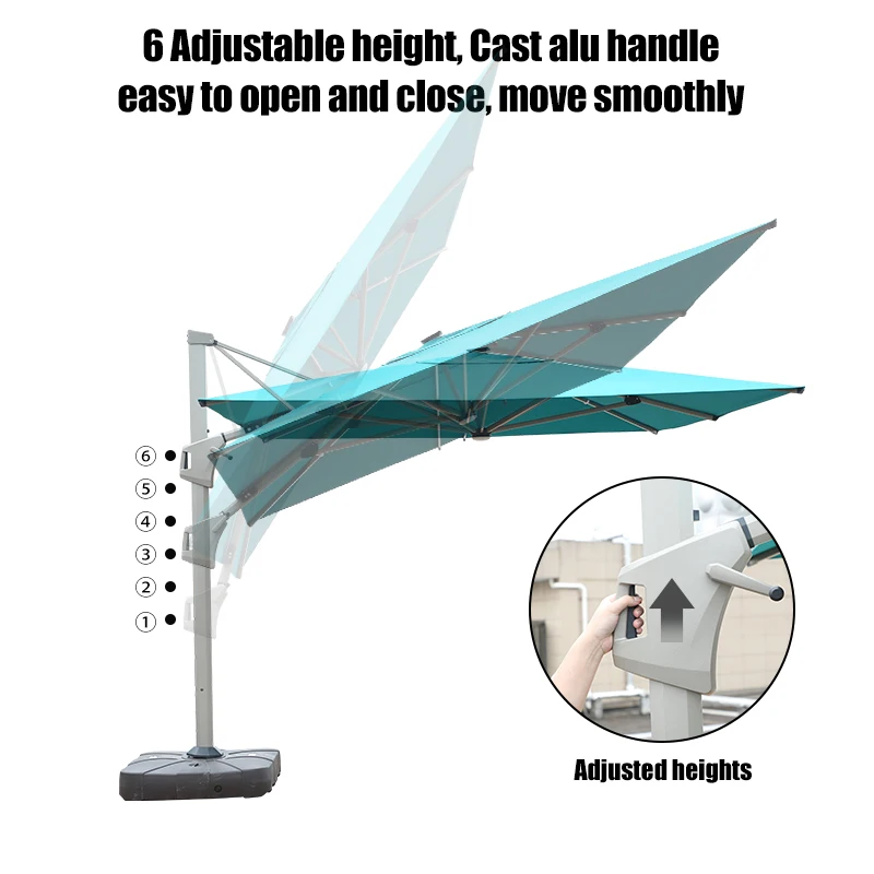 Heavy Duty Aluminum Solar Powered Deluxe Patio Cantilever Umbrella Large Roman Parasol Patio Umbrella Outdoor Umbrella