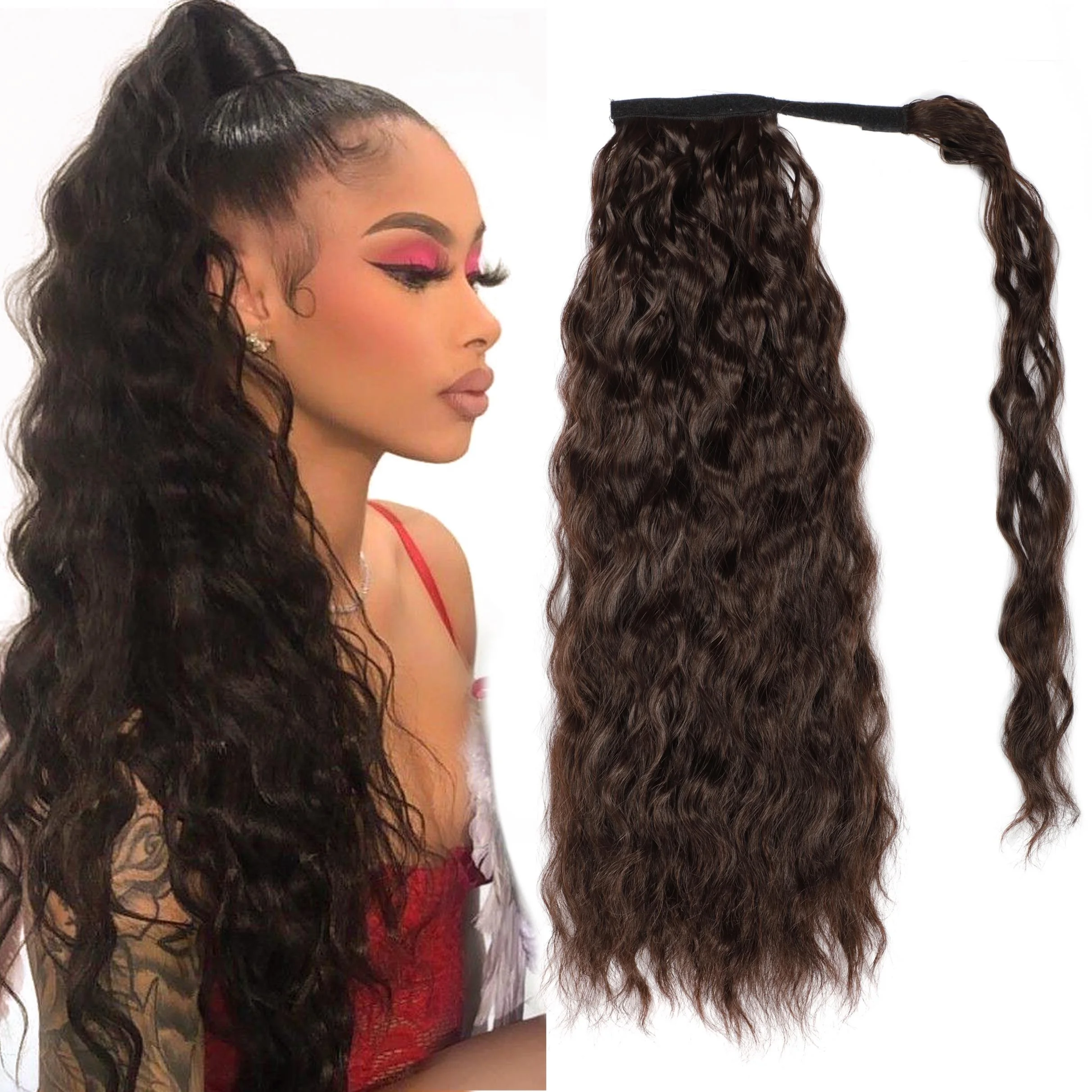 
Wrap Synthetic Ponytail Hair Extensions Long Corn Wavy Clip In Hair Tail False Hair Pony Tail Hairpiece With Hairpins 