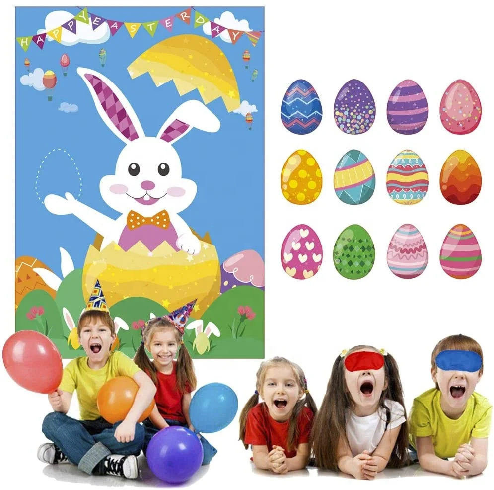 Easter Games Pin The Tail on The Bunny Easter Egg Hunt Activities Easter Party Decorations Favors Supplies for Kids Adults