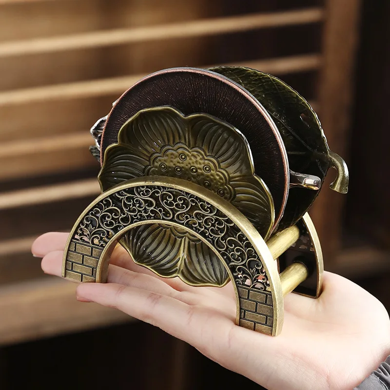 Подставки из японского сплава медный поднос для чая с нескользящей металлической подстаканницей креативный теплоизоляционный коврик кунг-фу аксессуары