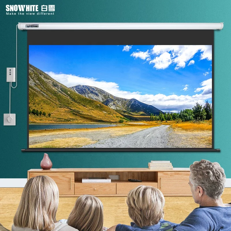 SNOWHITE 100-inch 4:3  motorized projection screen electric projector screen wholesale with remote control