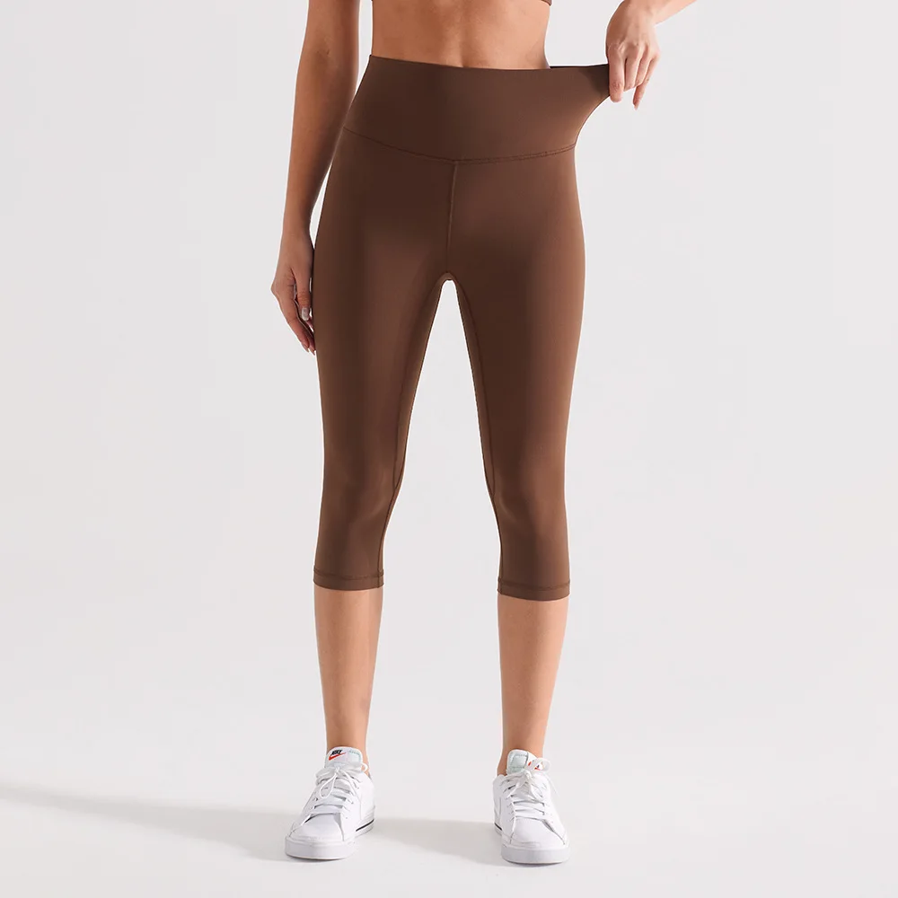 3/4 Length Gym Tights High Crossover Waist Gym Yoga Leggings for Women Quick-Drying  Cycling Short Pants Fitness