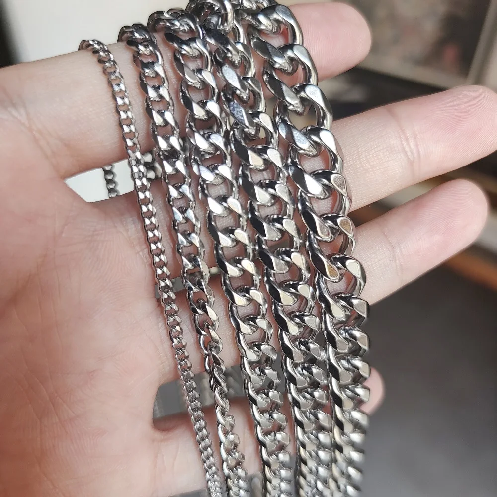 VAF High Quality!!! 3/5/7/9/11MM Cuban Chain 6 Sides Grinding Electrolytic Polished Stainless Steel Chain Necklace