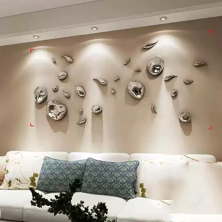 Custom Stainless Steel Stone Shape Sculpture 3D Wall Hanging Metal Art Sculpture Metal Wall Decoration