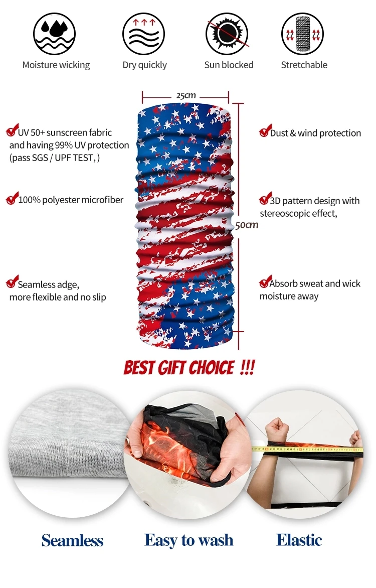 Outdoor Bandana  Cheap Wholesale Magic Polyester Seamless Custom Printed Neck Tube Headwear Scarf Tube Bandana