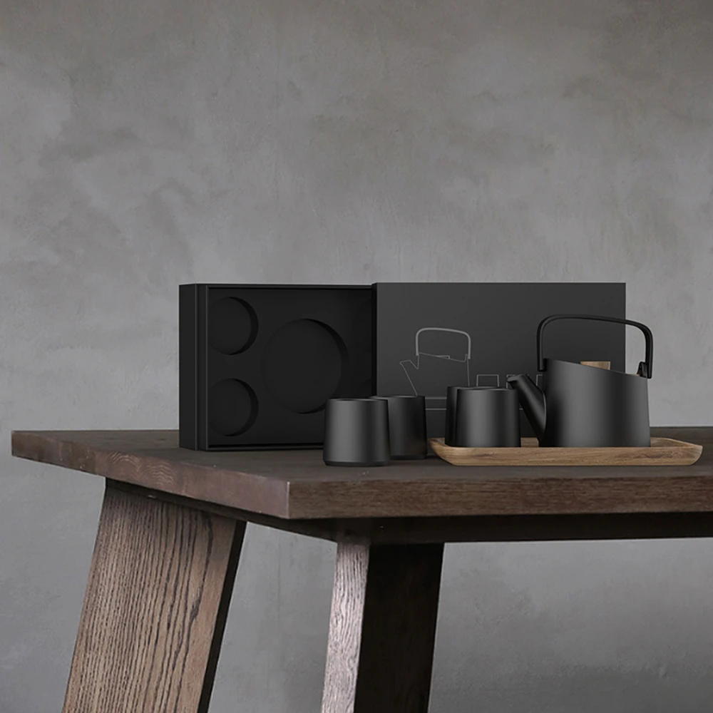 DHPO Hot Selling 800ml Ceramic Tea Pot with Wooden Lid Heat Resistant Reusable Teapot with SLS Infuser and Plastic Handle