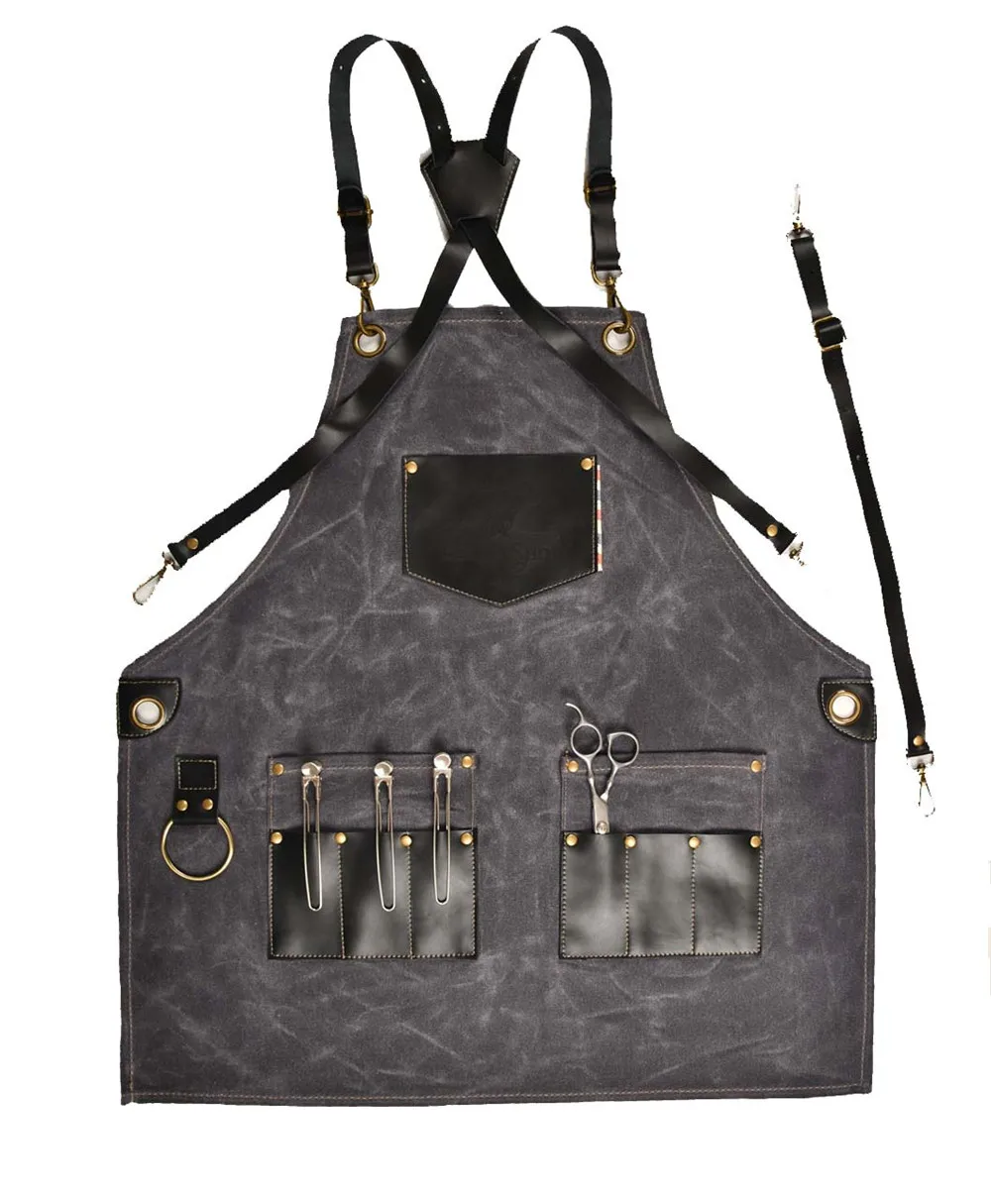 Barber hair stylist store chain work apron pure cowhide cross strap shampoo massage oil apron