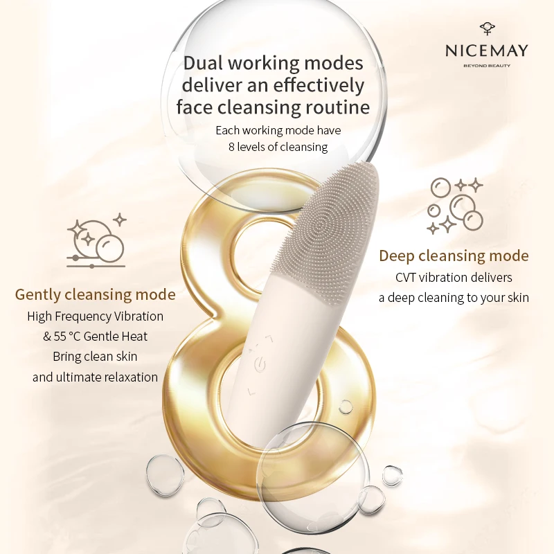 Waterproof Induction Charging Soft Face Cleansing Brush Head Ipx7 Electric Silicone Facial Cleansing Brush