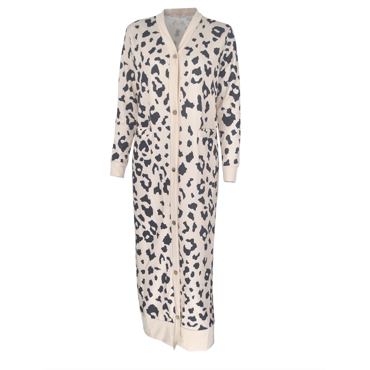 Autumn Big Size Knit Pint Slim Leopard Print Long Winter Coats For Ladies