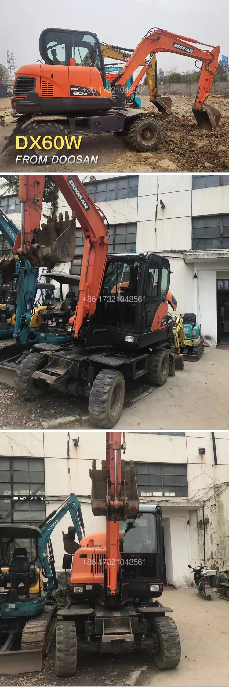 Used 6 ton earth-moving machinery engineering construction machinery Doosan DX60W wheel excavator