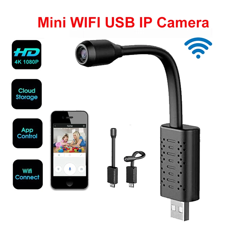 Regis HD U21 Smart Wifi USB Camera Real-time Surveillance IP Camera Spy Micro AI Human Detection Mini camera Support 128G
