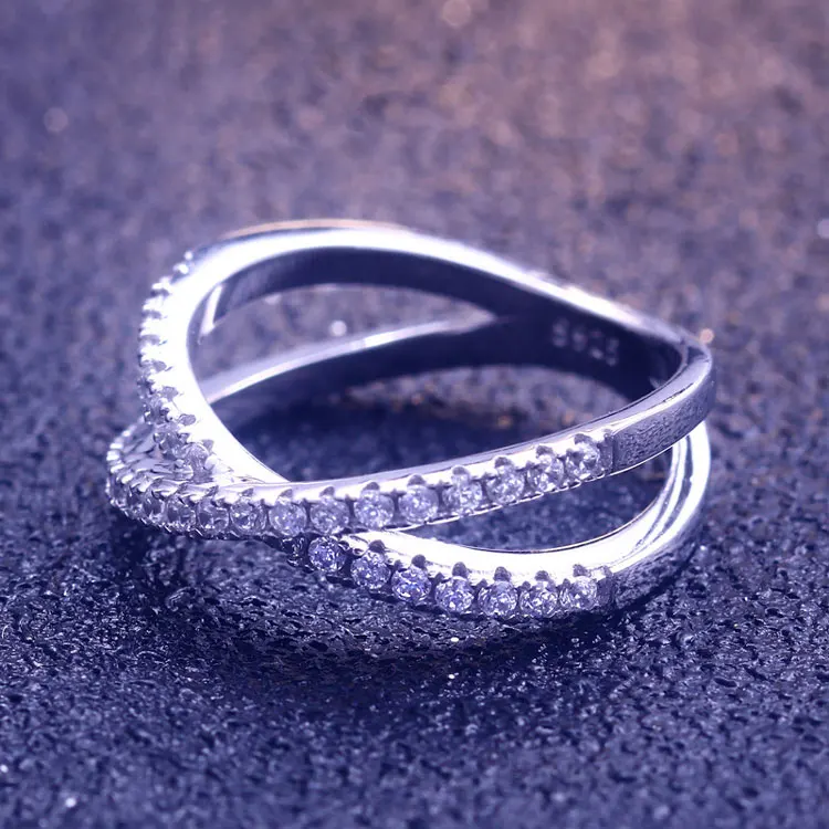 Costume Fashion Jewelry 925 Sterling Silver Ring CZ Bead Paved Infinity Ring for Women