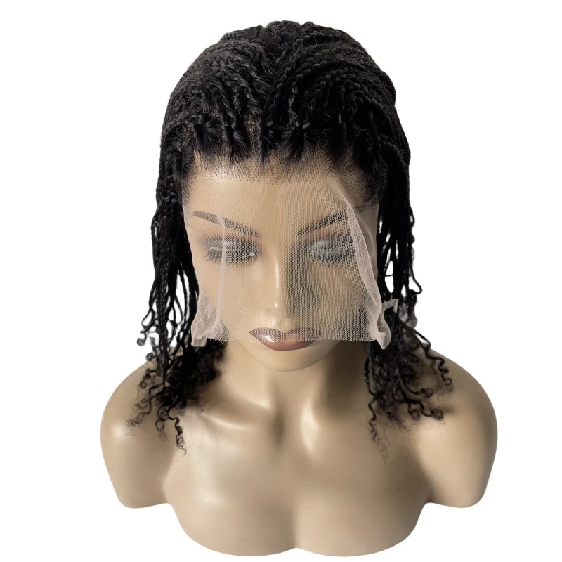 16 Inches Malaysian Virgin Human Hair Piece Natural Color 180% Density Box Braids Full Lace Wigs Male Unit for Black Woman.